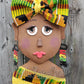 African American Lady (nutmeg) Wreath / Swag Attachment Set (Kente fabric, Yellow, Bow & Queen earrings)