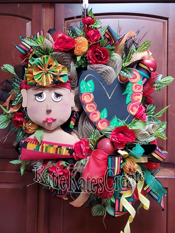 Juneteenth African American Lady (red shirt) 22" Wreath