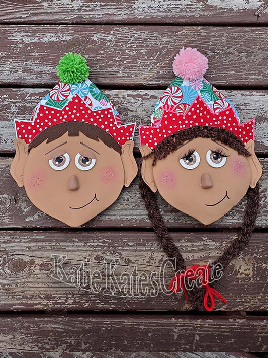 Elf Christmas Couple Wreath / Swag Attachment (Peppermint Swirl (Honey)