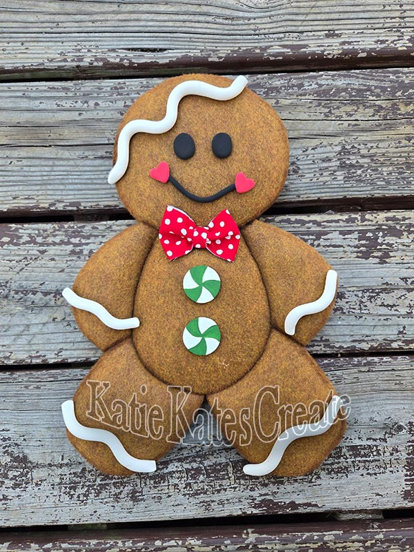 Gingerbread Man Mini Christmas Wreath / Swag Attachment (Red Bow & Green Buttons)