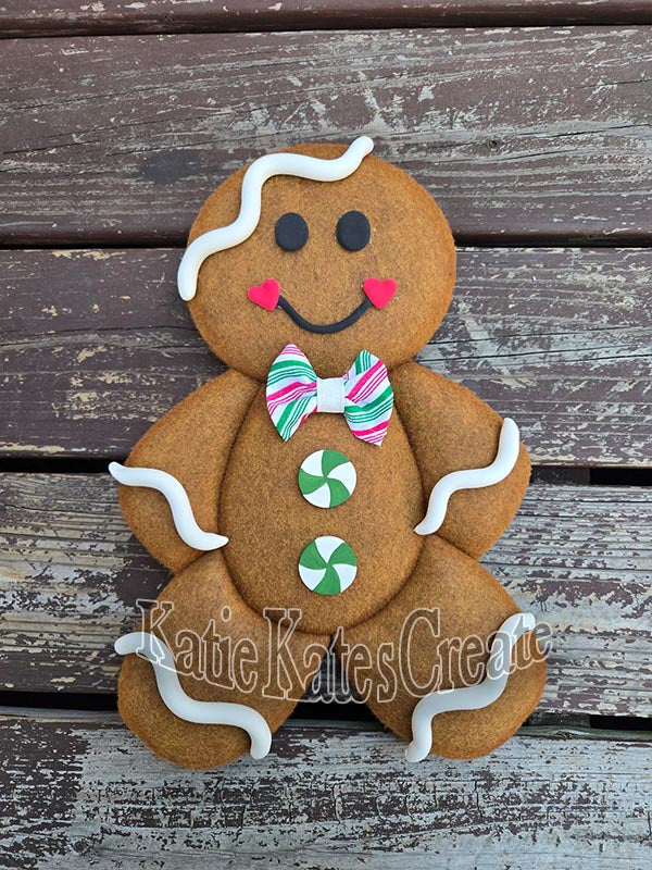 Gingerbread Man Mini Christmas Wreath / Swag Attachment (Stripped Bow & Green Buttons)