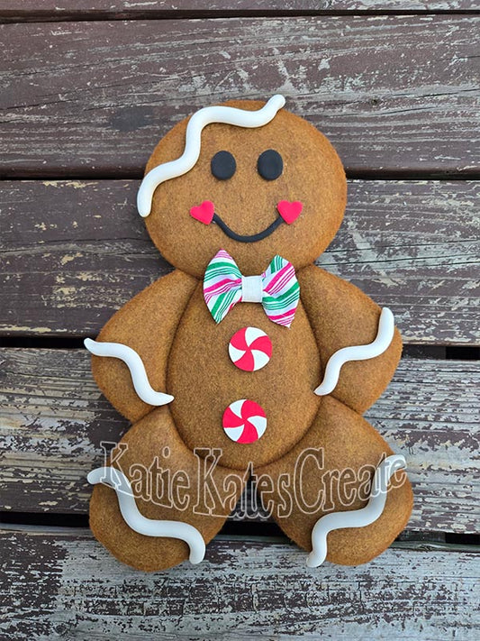 Gingerbread Man Mini Christmas Wreath / Swag Attachment (Stripped Bow & Red Buttons)