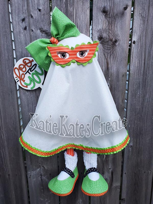 Girl Ghost Trick or Treater Wreath / Swag Attachment (Green)