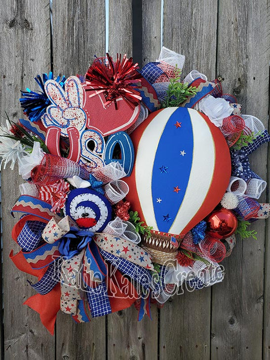 Patriotic 22" Balloon Wreath with USA Sign