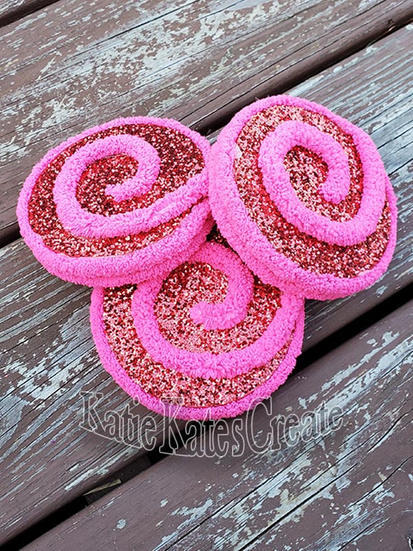 Pink and Red Chunky Metallic Glitter Swirl Wreath Accents / Ornaments (set of 3)