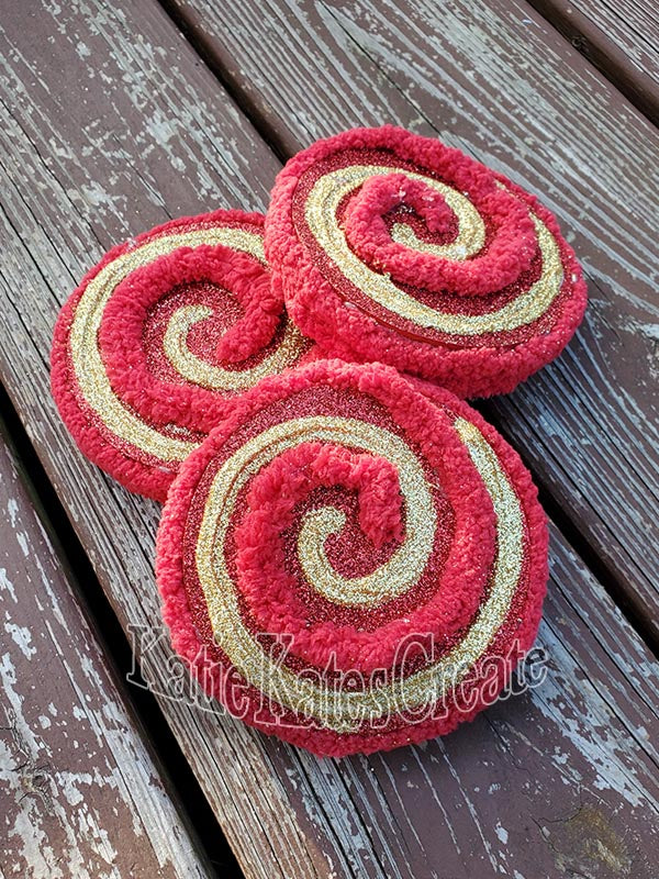 Red and Gold Metallic Glitter Swirl Wreath Accents / Ornaments (set of 3)