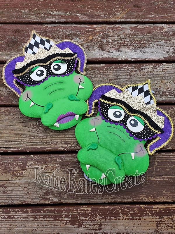 Rex & Nola the Mardi Gras Whimsical Alligators Wreath / Swag Attachment Set