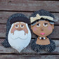 African American Santa & Mrs. Claus Black Hat Christmas Wreath / Swag Attachment Set (Honey)