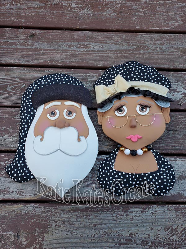 African American Santa & Mrs. Claus Black Hat Christmas Wreath / Swag Attachment Set (Honey)