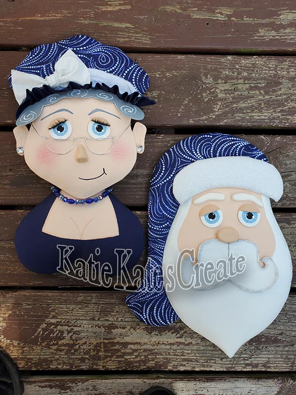 Santa & Mrs. Claus Blue Attire Christmas Wreath / Swag Attachment Set