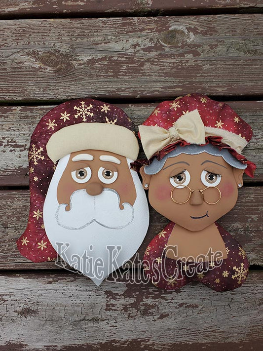 African American Mini Santa & Mrs. Clause Christmas Wreath / Swag Attachment Set (Maroon Snowflake Attire) (Honey)