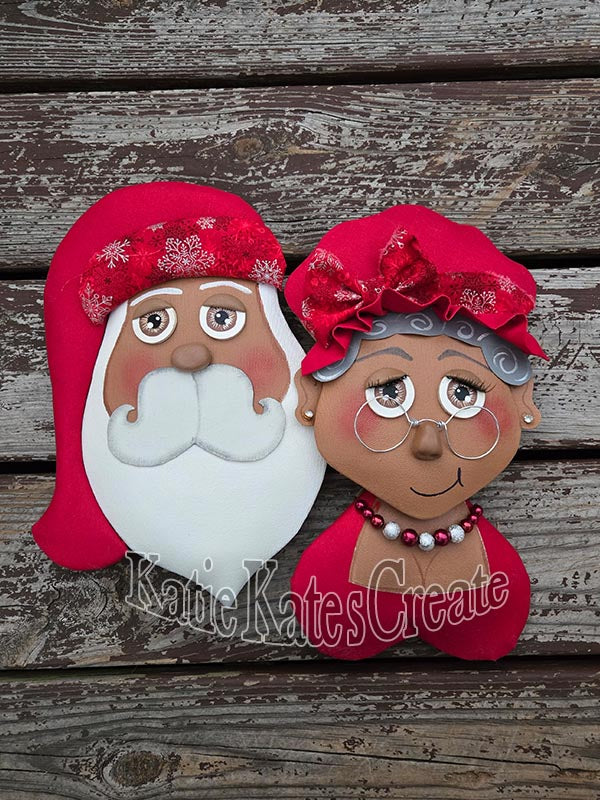 African American Mini Santa & Mrs. Clause Christmas Wreath / Swag Attachment Set (Red Attire) (Honey)