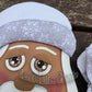 African American Santa & Mrs. Clause with White Sparkle and Snowflake Attire Christmas Wreath / Swag Attachment Set (Honey)