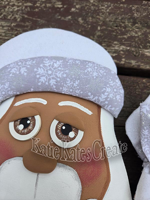 African American Santa & Mrs. Clause with White Sparkle and Snowflake Attire Christmas Wreath / Swag Attachment Set (Honey)