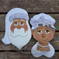 African American Santa & Mrs. Clause with White Sparkle and Snowflake Attire Christmas Wreath / Swag Attachment Set (Honey)