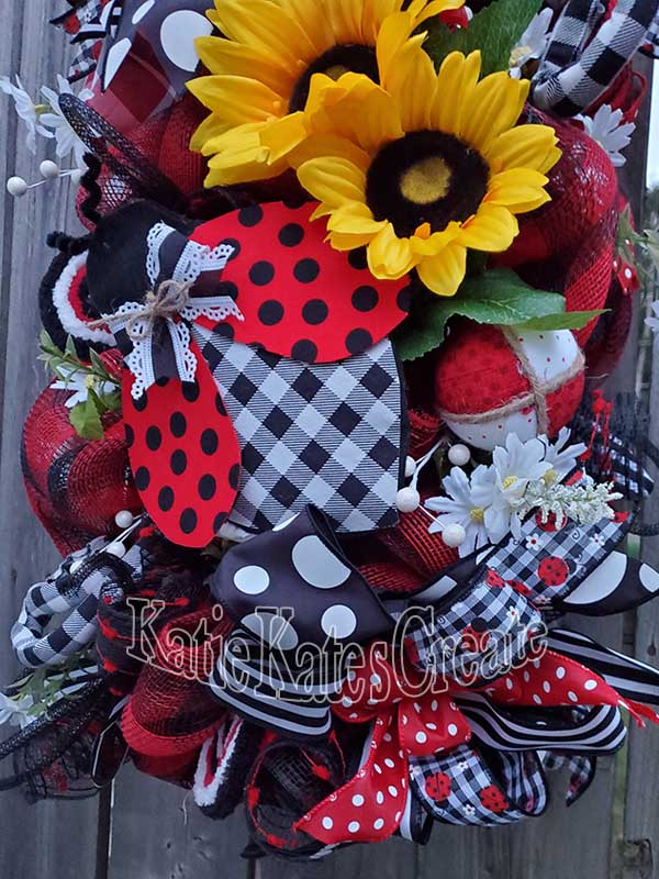 Sunflower & Ladybug Full Length Door Wreath / Swag