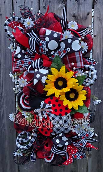 Sunflower & Ladybug Full Length Door Wreath / Swag