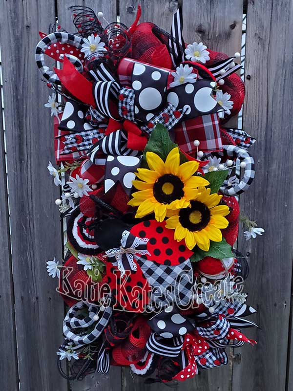 Sunflower & Ladybug Full Length Door Wreath / Swag