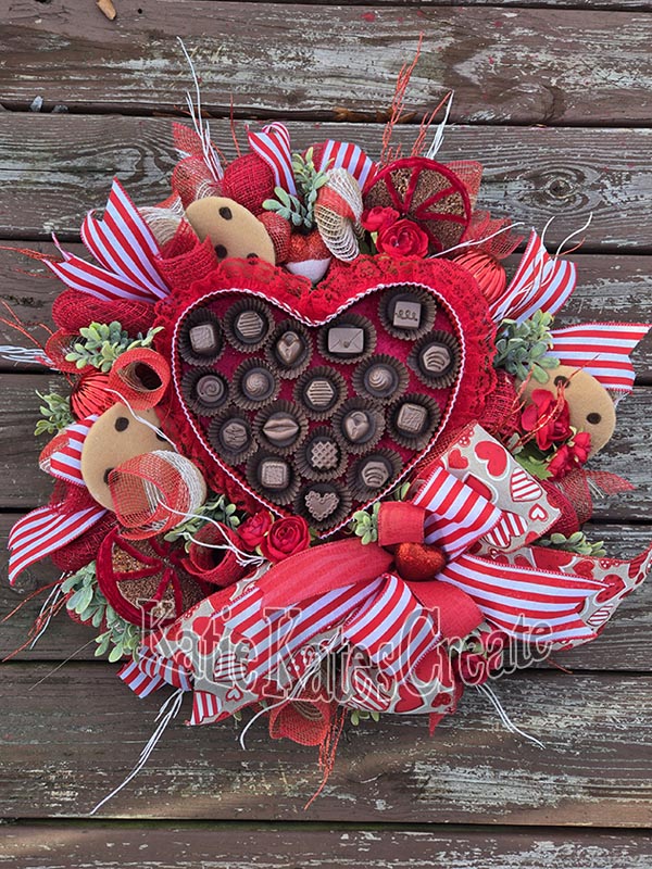 Valentine's Heart Shaped Chocolate Box 22" Wreath