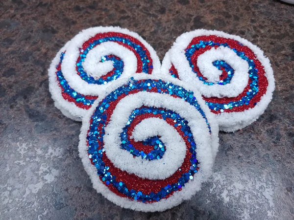 Patriotic Swirls White, Blue and Red Glitter Wreath Accents / Ornaments (set of 3)