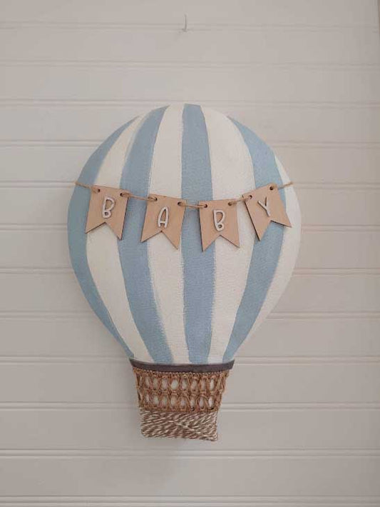 Hot Air Balloon Wreath Attachment, Wall décor, Baby Boy Décor (Blue and White)