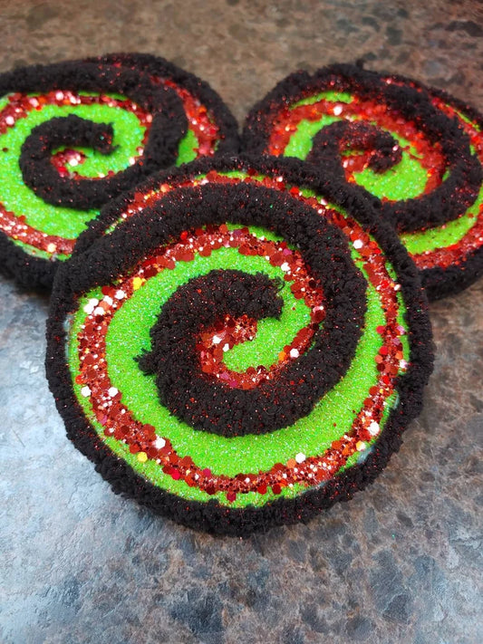 Halloween Swirls Green, Black and Red Wreath Accents / Ornaments (set of 3)