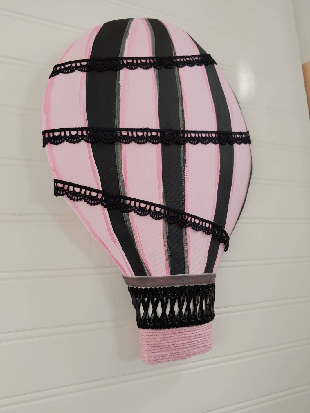 Hot Air Balloon Wreath Attachment, Wall Décor, Baby Décor (Pink and Black)