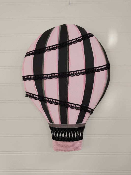 Hot Air Balloon Wreath Attachment, Wall Décor, Baby Décor (Pink and Black)