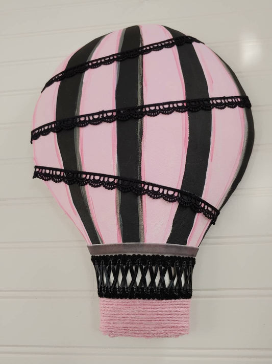 Hot Air Balloon Wreath Attachment, Wall Décor, Baby Décor (Pink and Black)