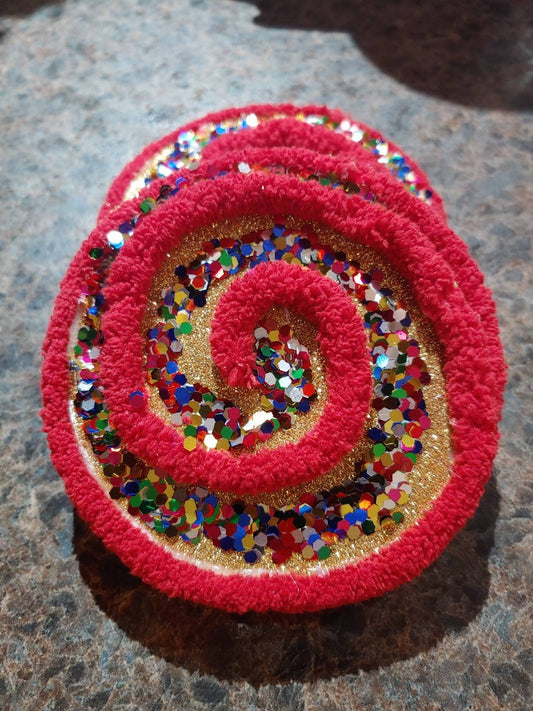 Red and Multicolor Glitter Swirls Wreath Accents / Ornaments (set of 3)