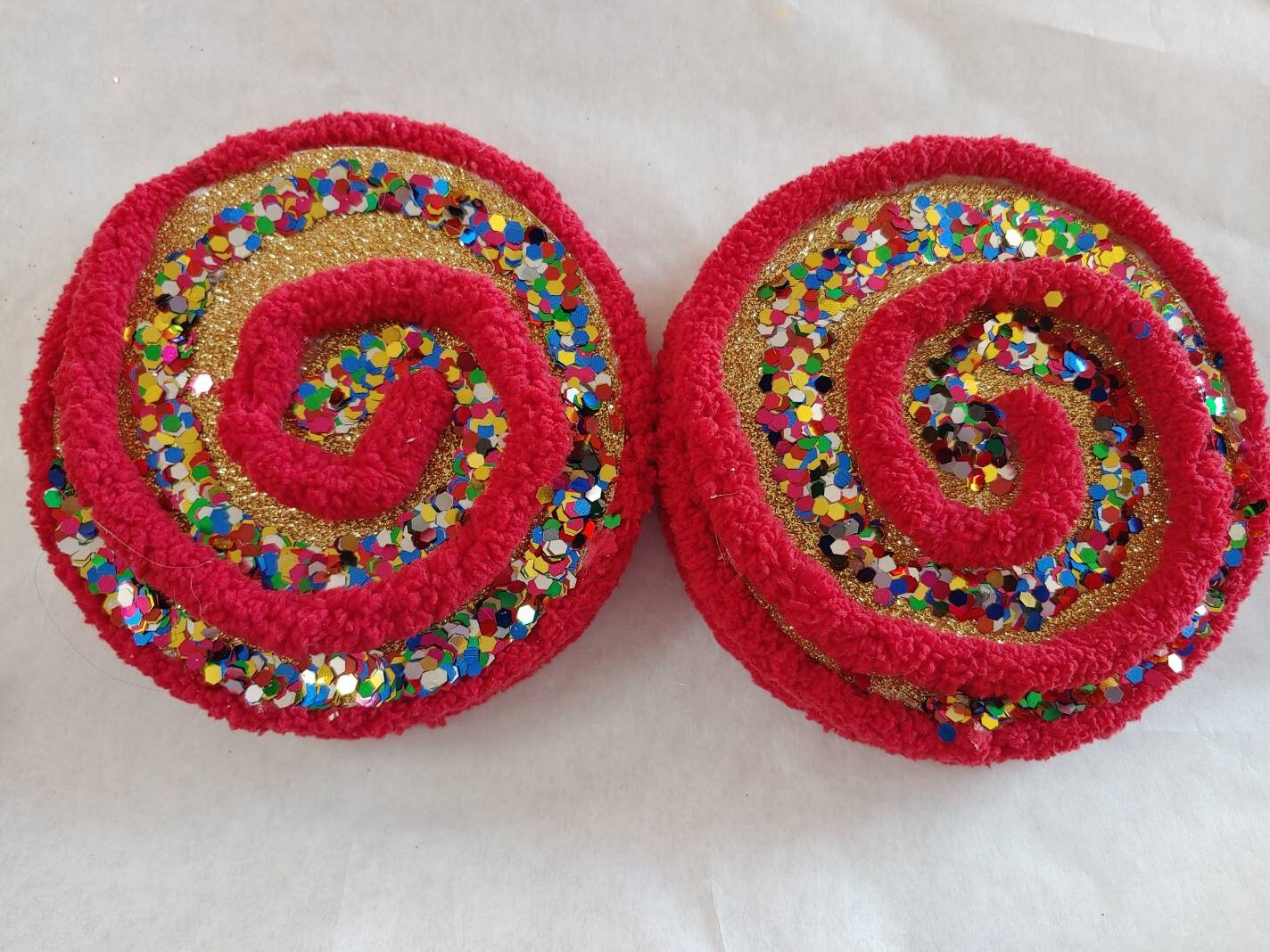 Red and Multicolor Glitter Swirls Wreath Accents / Ornaments (set of 3)