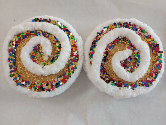 White and rainbow Glitter Swirls Wreath Accents / Ornaments (set of 3)