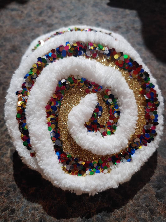 White and rainbow Glitter Swirls Wreath Accents / Ornaments (set of 3)