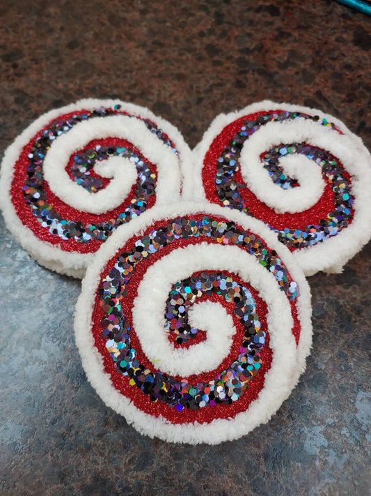 Holiday Glitter Swirls White, Black and Red Wreath Accents / Ornaments (set of 3)