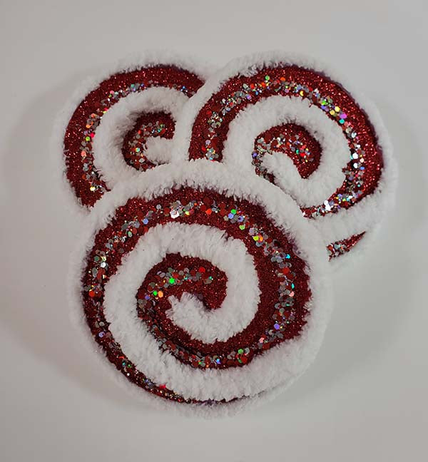 White and Red Metallic Glitter Swirl Wreath Accents / Ornaments (set of 3)