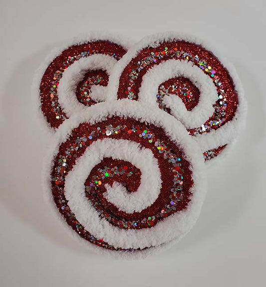 White and Red Metallic Glitter Swirl Wreath Accents / Ornaments (set of 3)